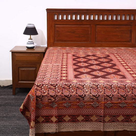 Red - Kalamkari Block Printed Cotton Single Bed Cover (90 x 60 in)