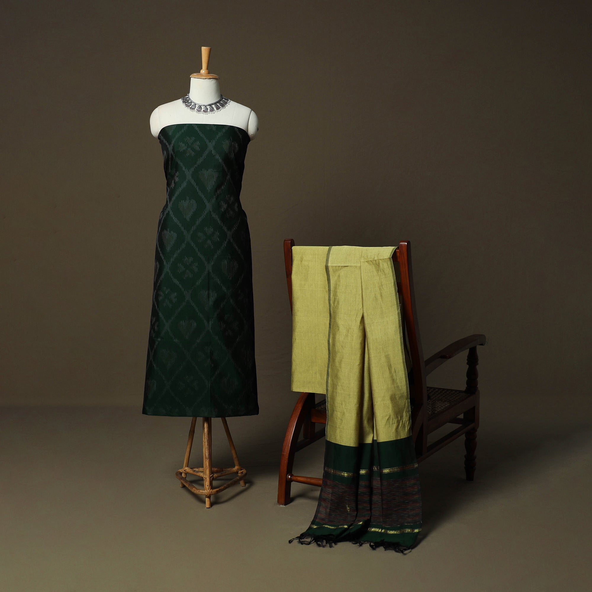 pochampally ikat silk dress material 3PC Pochampally Ikat / Ikkat Handloom Cotton Silk Unstitched Dress Material Set for Women