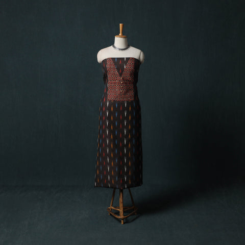 Brown - Pochampally Ikat Patchwork Cotton Unstitched Kurta Material (3M) 10