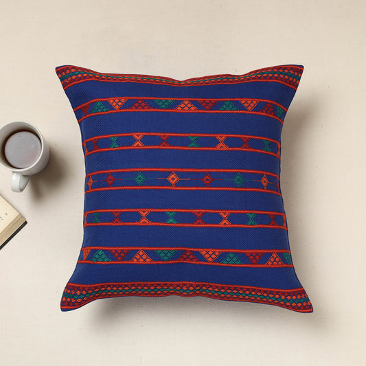 Blue - Urmul Kashida Stitch Handloom Cotton Cushion Cover (16 x 16 in)