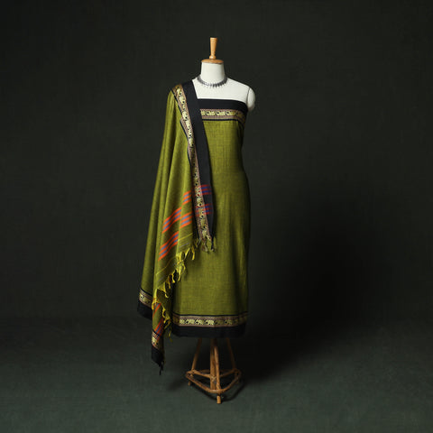 white christmas dresses Green Dharwad Cotton Dress Material – Weaves of Tradition