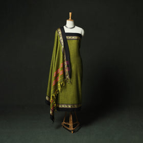 Green - Dharwad Woven Cotton 3pc Unstitched Dress Material Suit Set 17