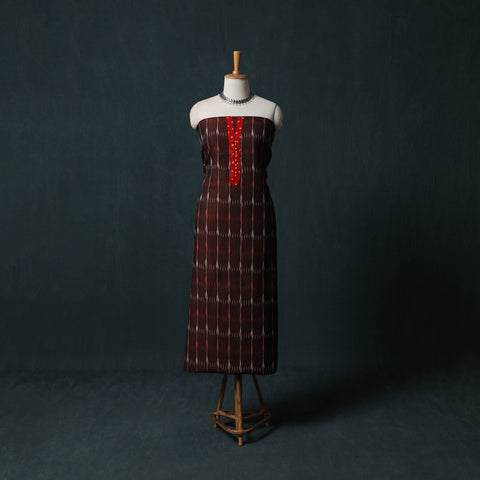 Maroon - Pochampally Ikat Patchwork Cotton Unstitched Kurta Material (3M) 12