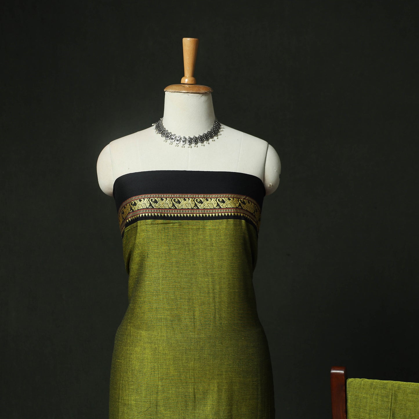 Green - Dharwad Woven Cotton 3pc Unstitched Dress Material Suit Set 17