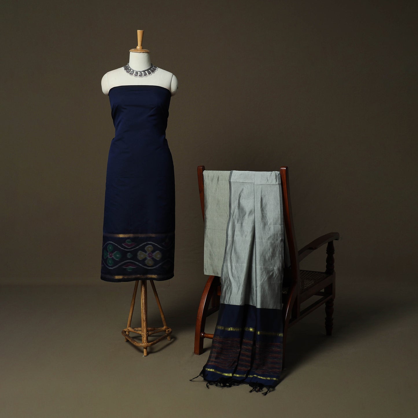 Pochampally Ikat Silk Cotton 3pc Unstitched Dress Material Suit Set 24