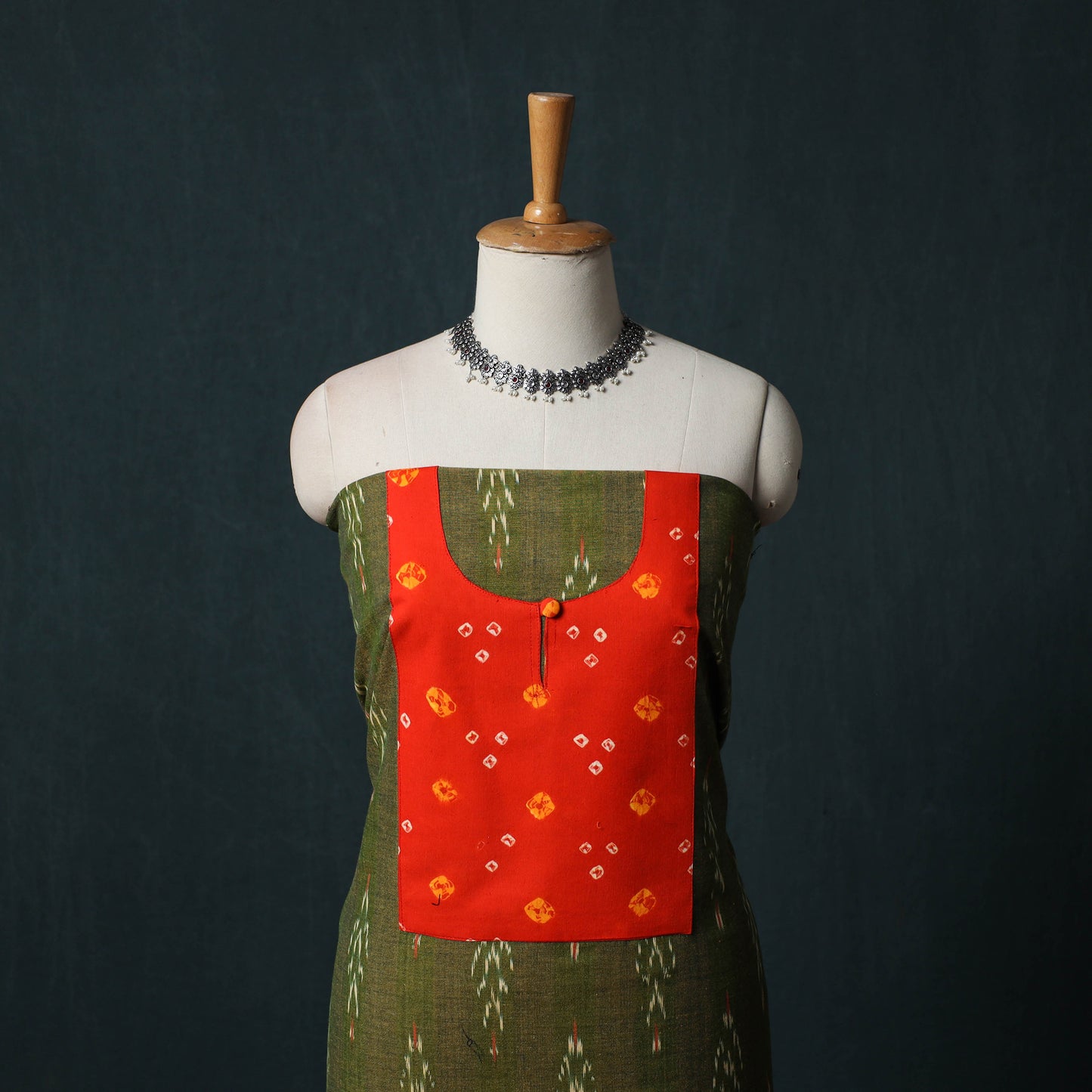 Pochampally Ikat Patchwork Cotton Unstitched Kurta Material (3M) 13