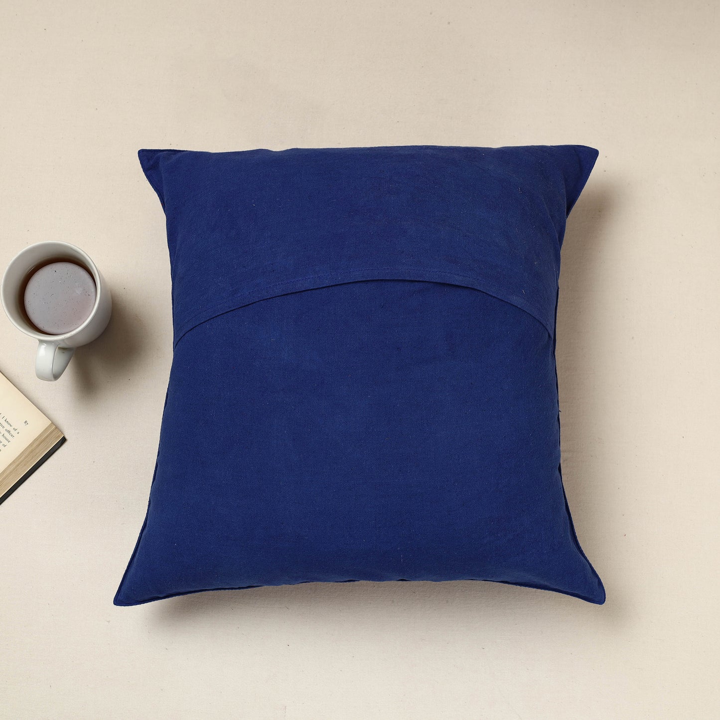 Blue - Urmul Kashida Stitch Handloom Cotton Cushion Cover (16 x 16 in)