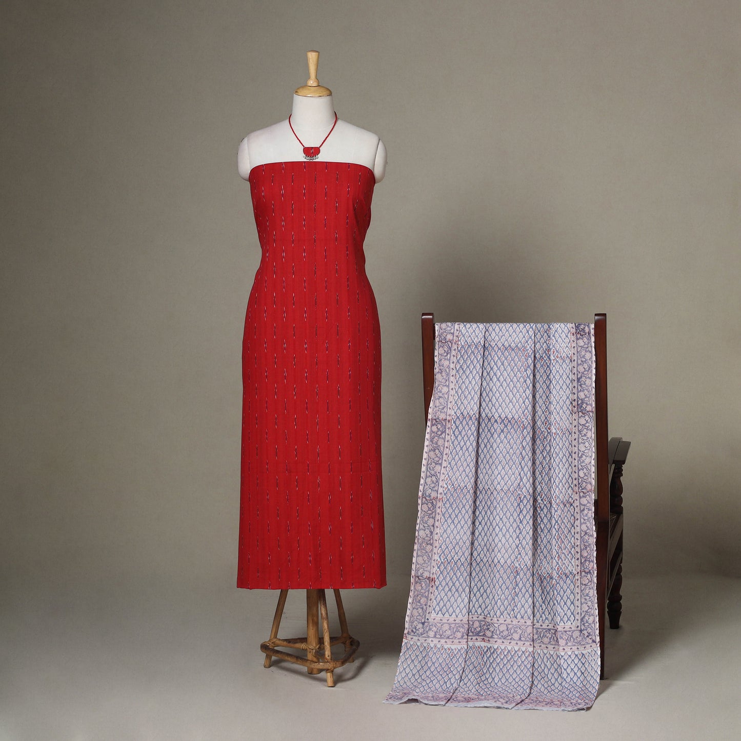 Red - 2pc unstitched pochampally ikat dress material