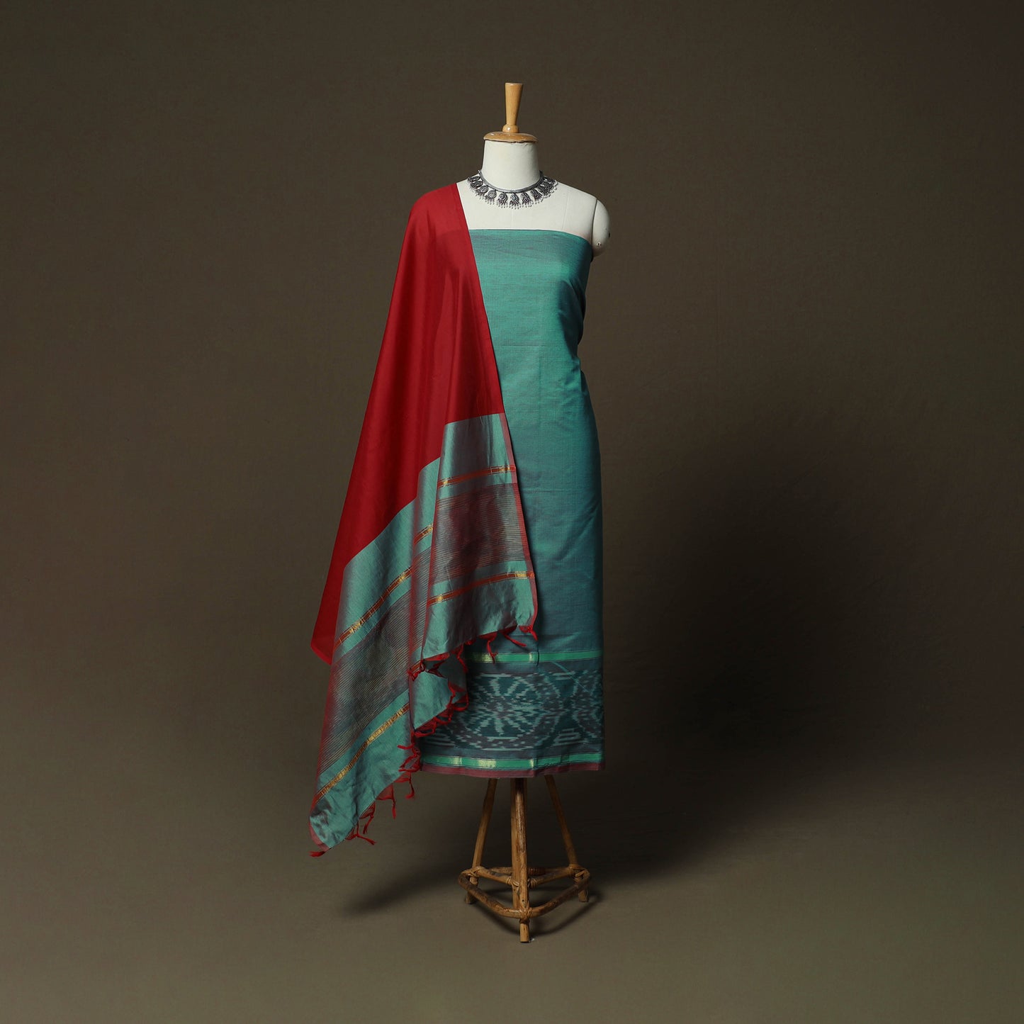 Pochampally Ikat Silk Cotton 3pc Unstitched Dress Material Suit Set 25