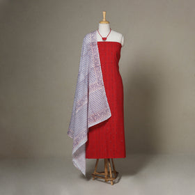 Red - 2pc unstitched pochampally ikat dress material