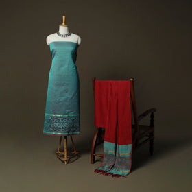 Pochampally Ikat Silk Cotton 3pc Unstitched Dress Material Suit Set 25