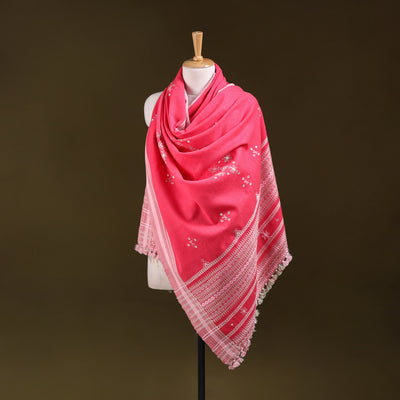 Pink - Kutch Bhujodi Handwoven Mirror Work Acrylic Wool Shawl 51