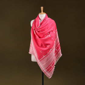 Pink - Kutch Bhujodi Handwoven Mirror Work Acrylic Wool Shawl 51