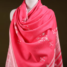 Pink - Kutch Bhujodi Handwoven Mirror Work Acrylic Wool Shawl 51