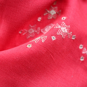 Pink - Kutch Bhujodi Handwoven Mirror Work Acrylic Wool Shawl 51