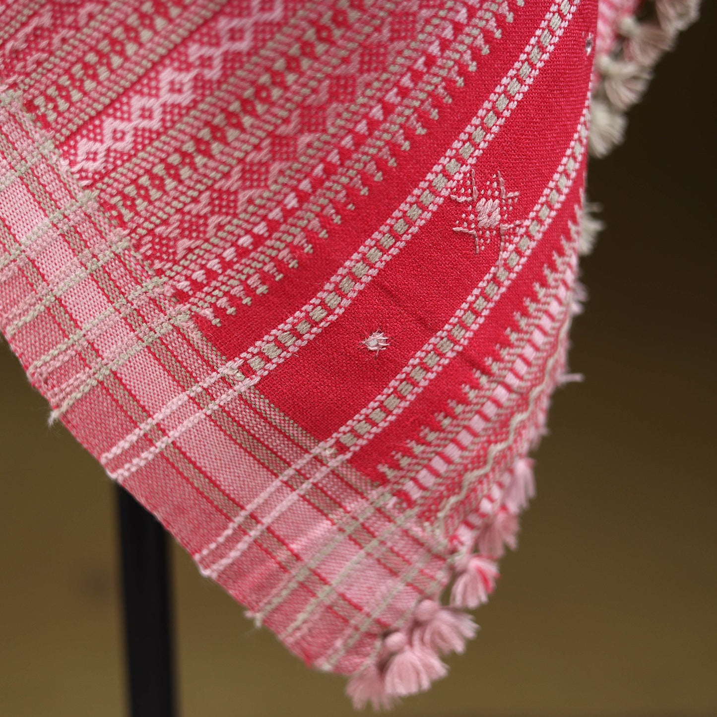 Pink - Kutch Bhujodi Handwoven Mirror Work Acrylic Wool Shawl 51