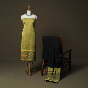 Green - Pochampally Ikat Silk Cotton 3pc Unstitched Dress Material Suit Set 27