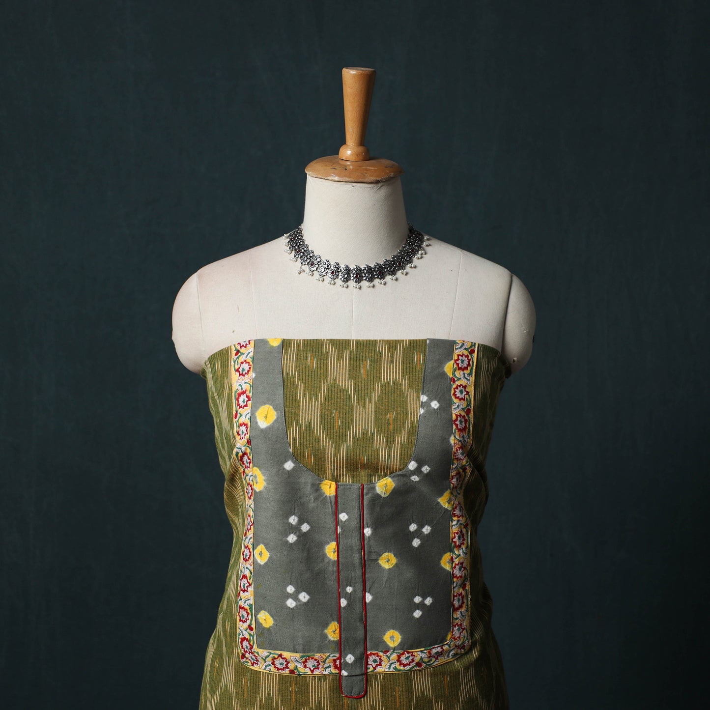 Pochampally Ikat Patchwork Cotton Unstitched Kurta Material (3M) 21