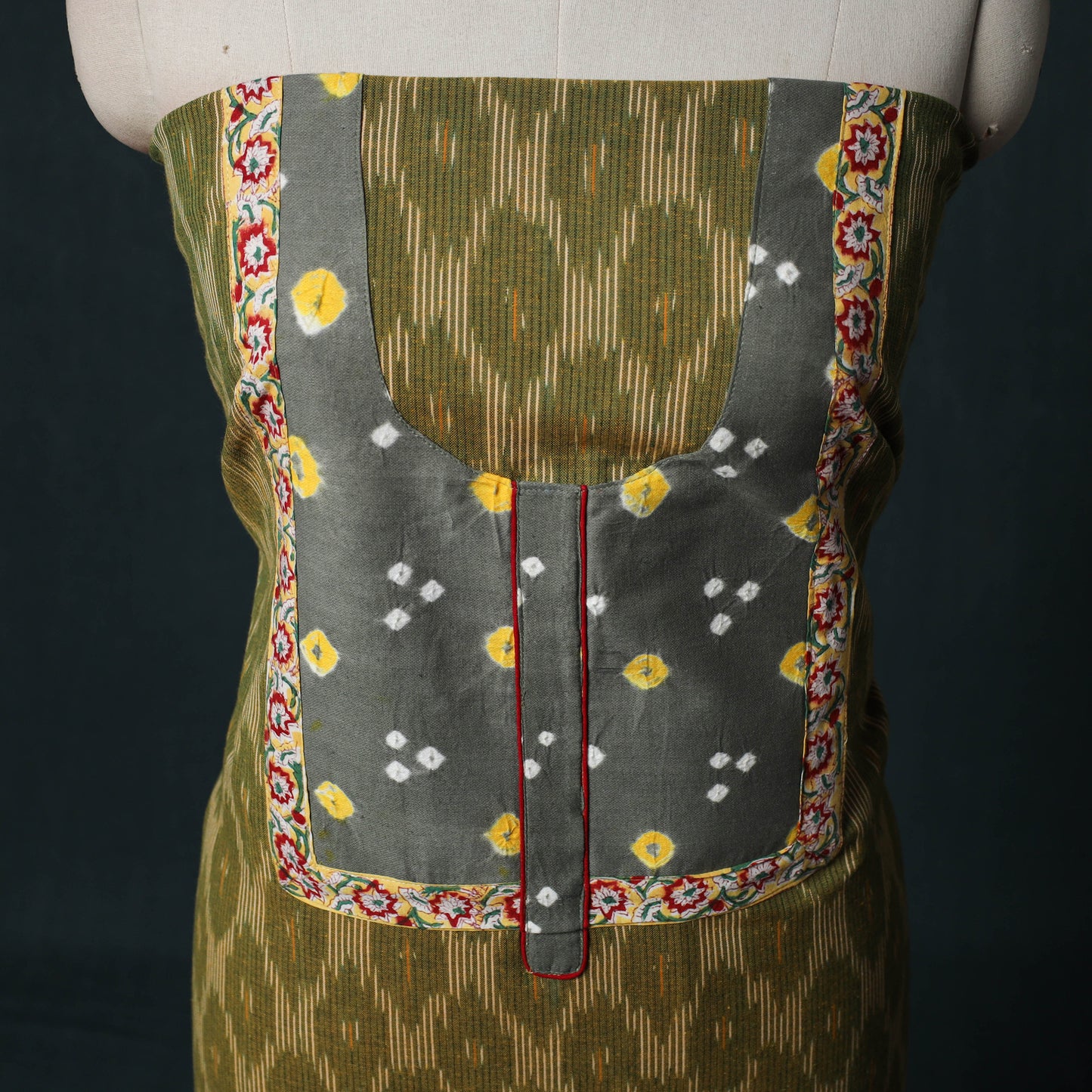 Pochampally Ikat Patchwork Cotton Unstitched Kurta Material (3M) 21
