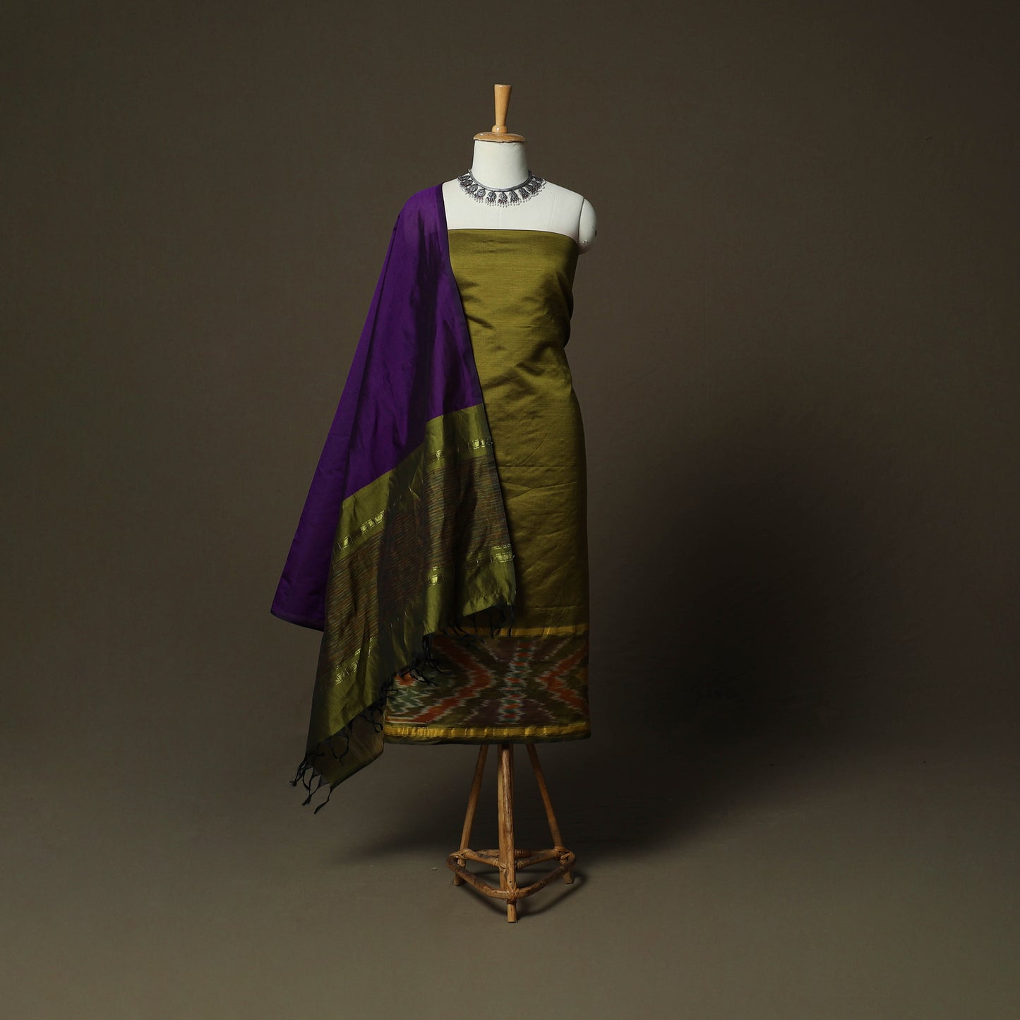 Pochampally Ikat Silk Cotton 3pc Unstitched Dress Material Suit Set 28