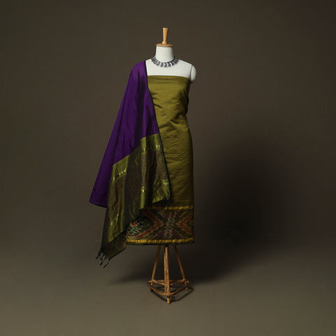 Pochampally Ikat Silk Cotton 3pc Unstitched Dress Material Suit Set 28