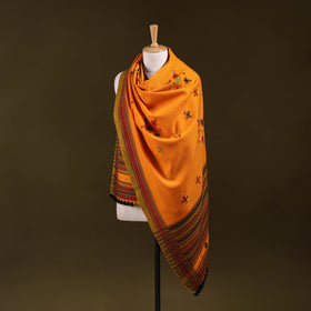Orange - Kutch Bhujodi Handwoven Mirror Work Acrylic Wool Shawl 54