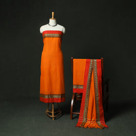 Orange - Dharwad Woven Cotton 3pc Unstitched Dress Material Suit Set 22