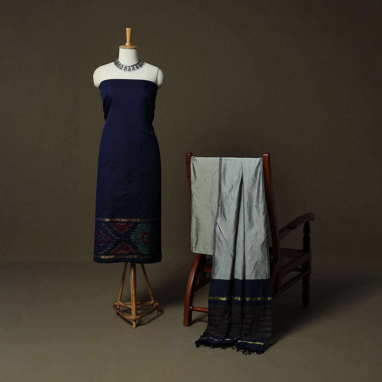 Pochampally Ikat Silk Cotton 3pc Unstitched Dress Material Suit Set 29