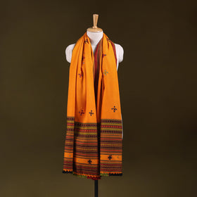 Orange - Kutch Bhujodi Handwoven Mirror Work Acrylic Wool Shawl 54