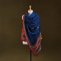 Blue - Kutch Bhujodi Handwoven Mirror Work Acrylic Wool Shawl 55