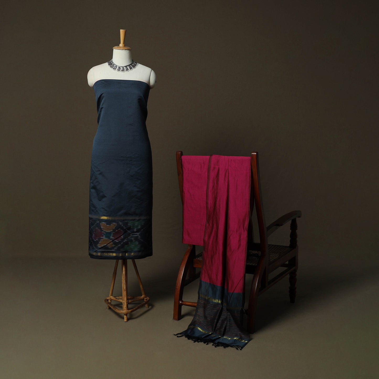 Pochampally Ikat Silk Cotton 3pc Unstitched Dress Material Suit Set 30