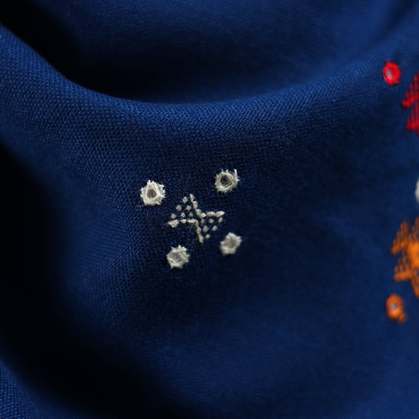 Blue - Kutch Bhujodi Handwoven Mirror Work Acrylic Wool Shawl 55