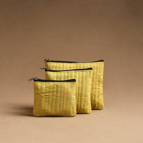 Yellow - handmade cotton multipurpose utility pouches (set
