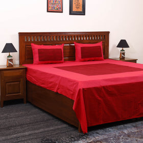 Red - jacquard with bagh patch cotton bedsheet set 13