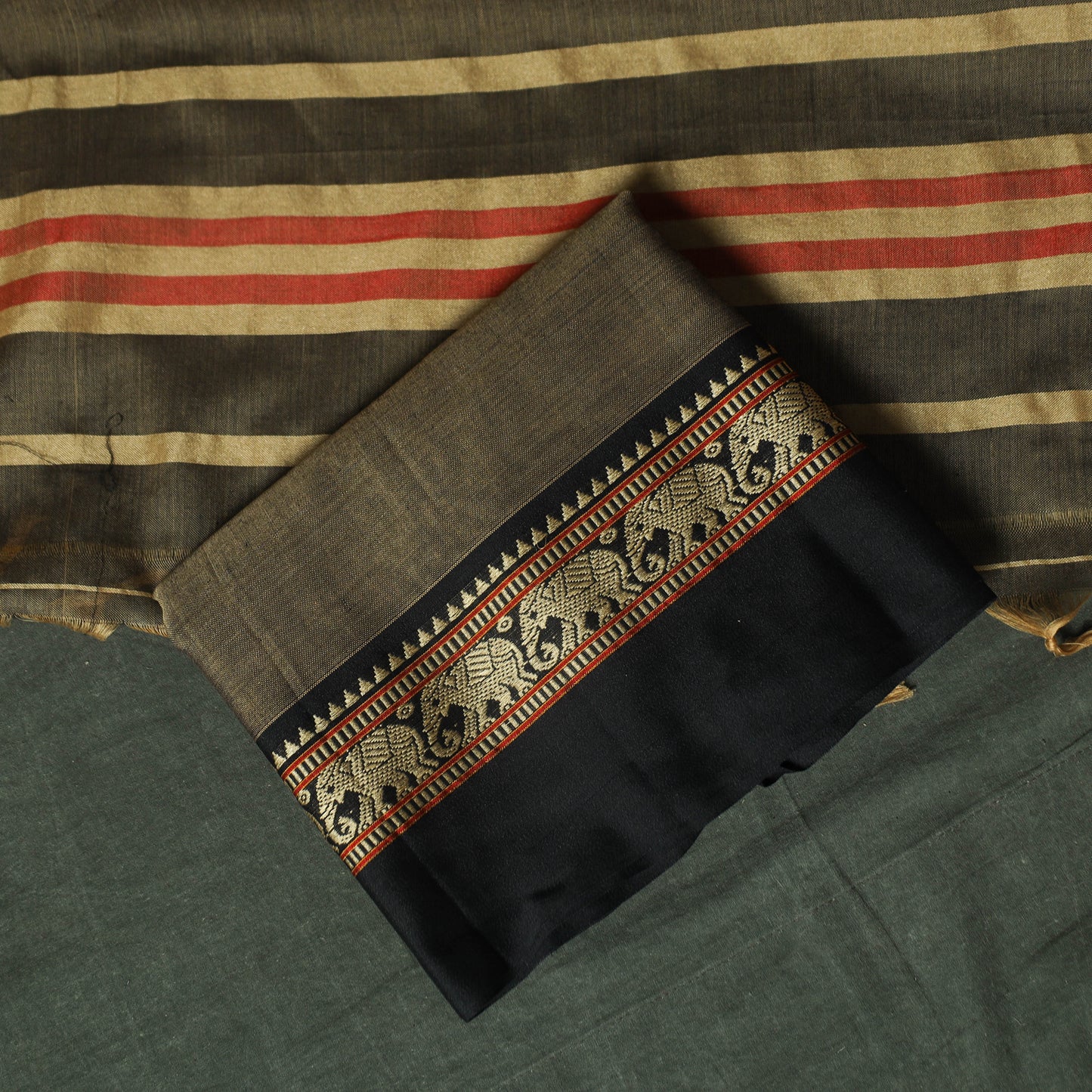 Green - Dharwad Woven Cotton 3pc Unstitched Dress Material Suit Set 24