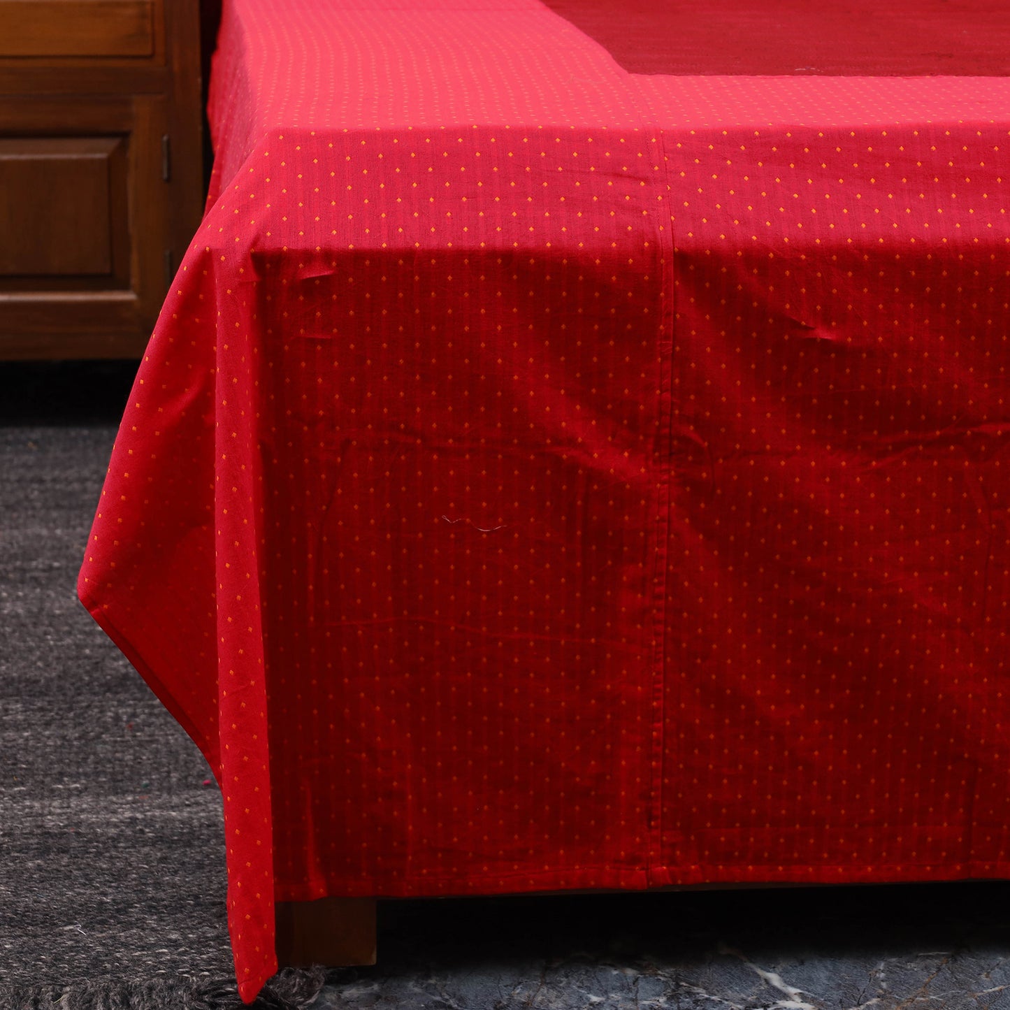 Red - jacquard with bagh patch cotton bedsheet set 13
