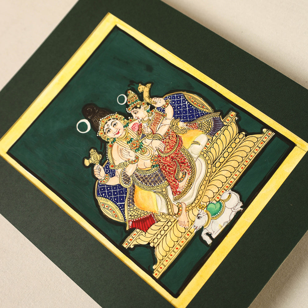 Shiv Parvati - Traditional Mysore Painting (10 x 8 in) 06