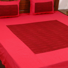Red - jacquard with bagh patch cotton bedsheet set 13