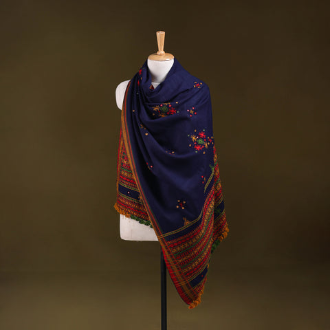 Kutch Bhujodi Handwoven Mirror Work Acrylic Wool Shawl 58