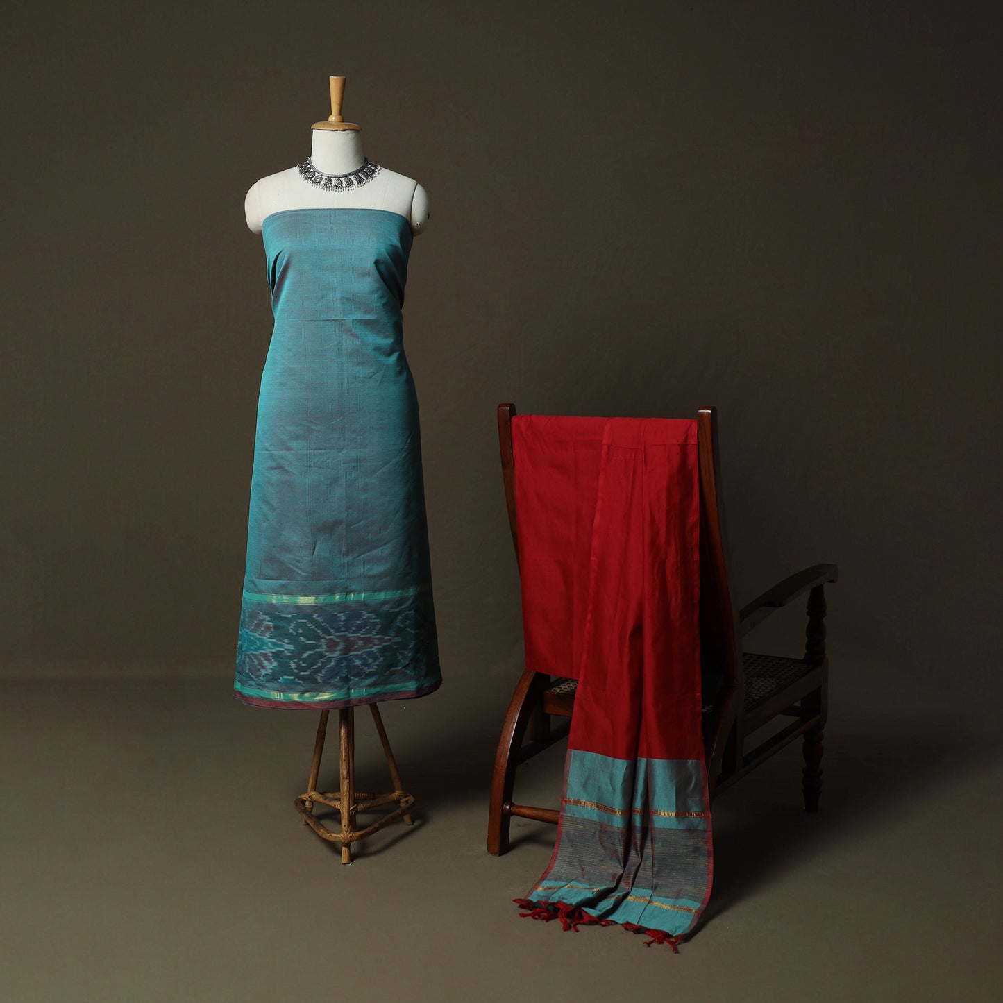 Pochampally Ikat Silk Cotton 3pc Unstitched Dress Material Suit Set 32