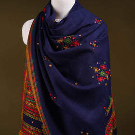 Blue - Kutch Bhujodi Handwoven Mirror Work Acrylic Wool Shawl 58