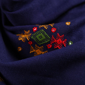 Blue - Kutch Bhujodi Handwoven Mirror Work Acrylic Wool Shawl 58