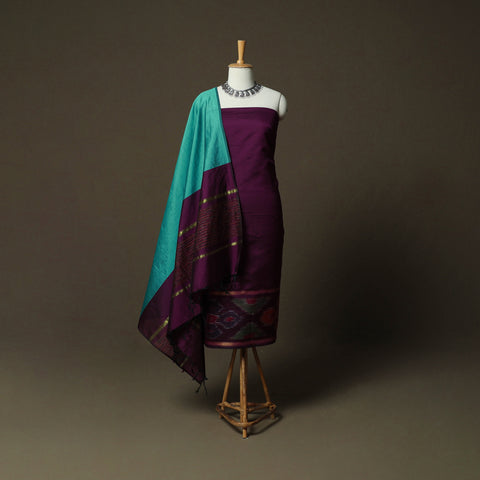 Pochampally Ikat Silk Cotton 3pc Unstitched Dress Material Suit Set 34