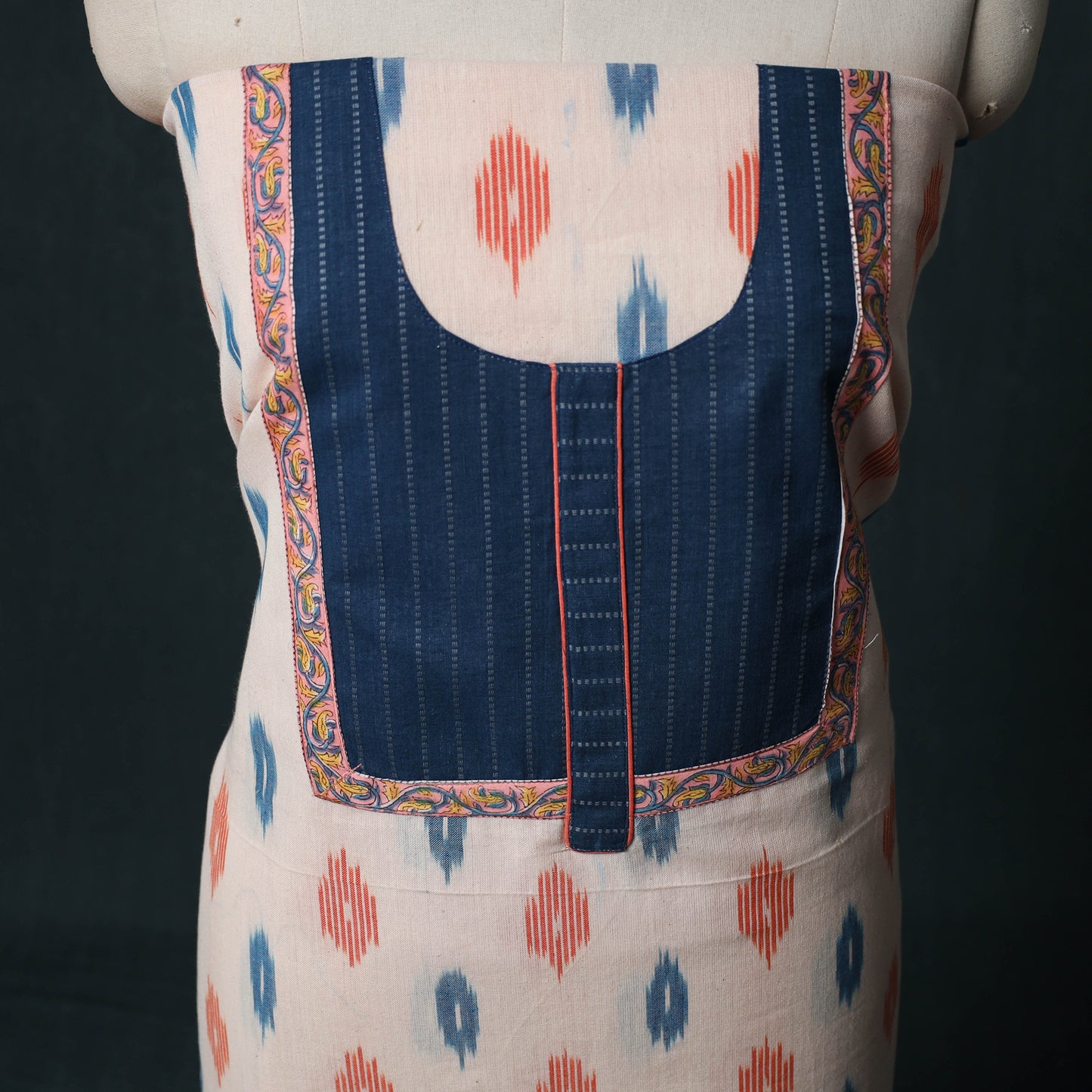 Pochampally Ikat Patchwork Cotton Unstitched Kurta Material (3M) 31