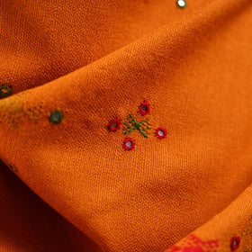 Orange - Kutch Bhujodi Handwoven Mirror Work Acrylic Wool Shawl 60