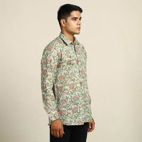 Green - Sanganeri Block Printed Cotton Men Full Sleeve Shirt 03