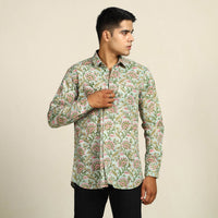 Green - Sanganeri Block Printed Cotton Men Full Sleeve Shirt 03