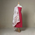 Red - 2pc Unstitched Jacquard Dress Material with Jewellery Set 26