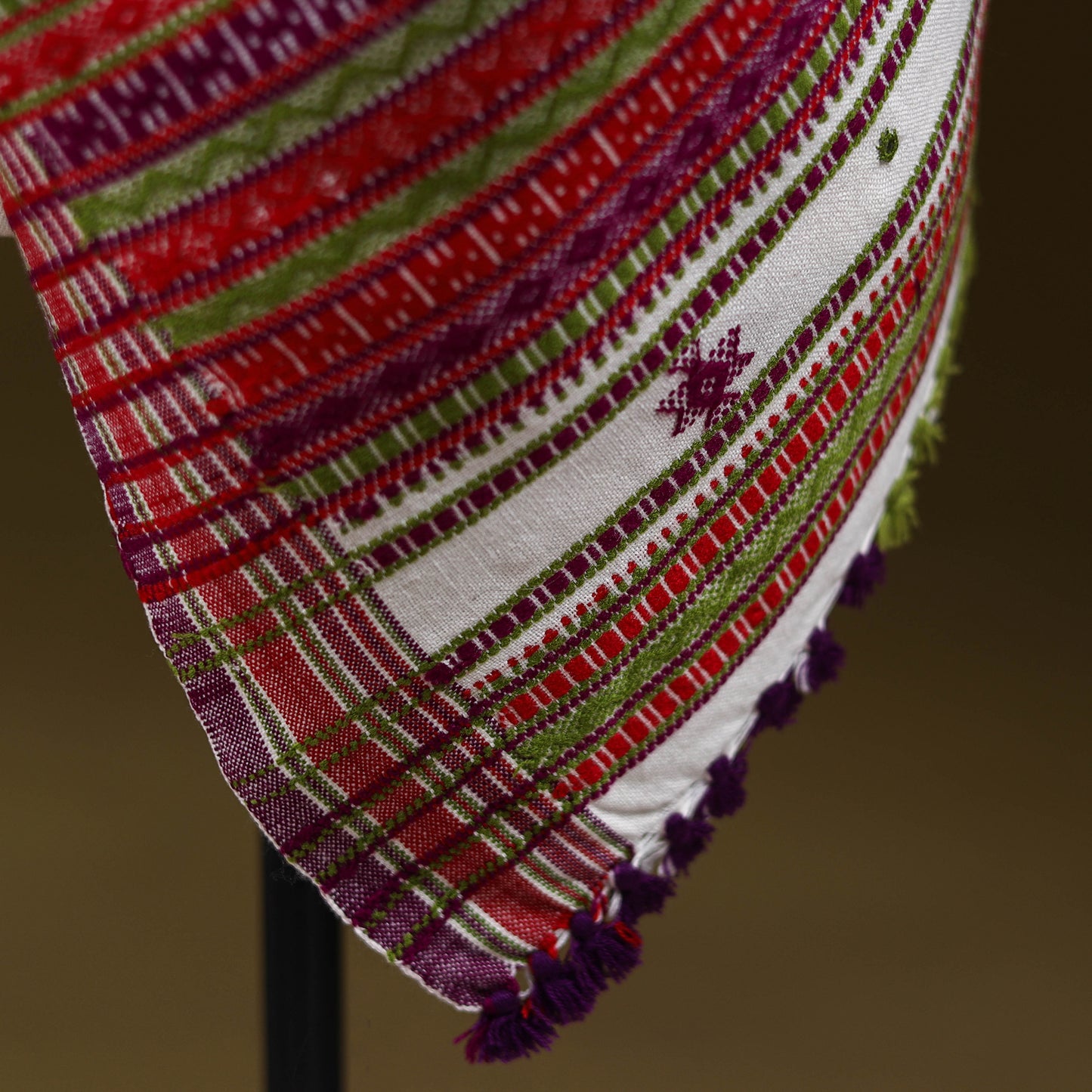 White - Kutch Bhujodi Handwoven Mirror Work Acrylic Wool Shawl 61