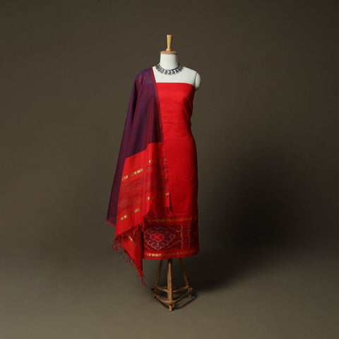 Pochampally Ikat Silk Cotton 3pc Unstitched Dress Material Suit Set 35